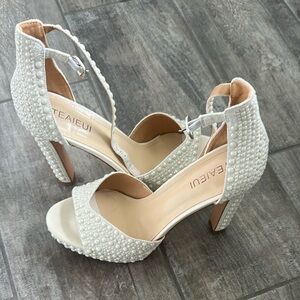 Elegant White Pearl-Embellished Heels